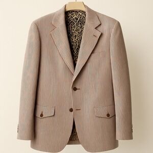 Vintage Sears The Traveller 70s Brown Pinstripe Knit Blazer Jacket 40R Retro Mod